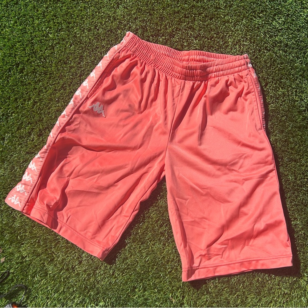 Kappa Men’s Medium Basketball Athletic Shorts Logo Zipper Pocket Long Coral